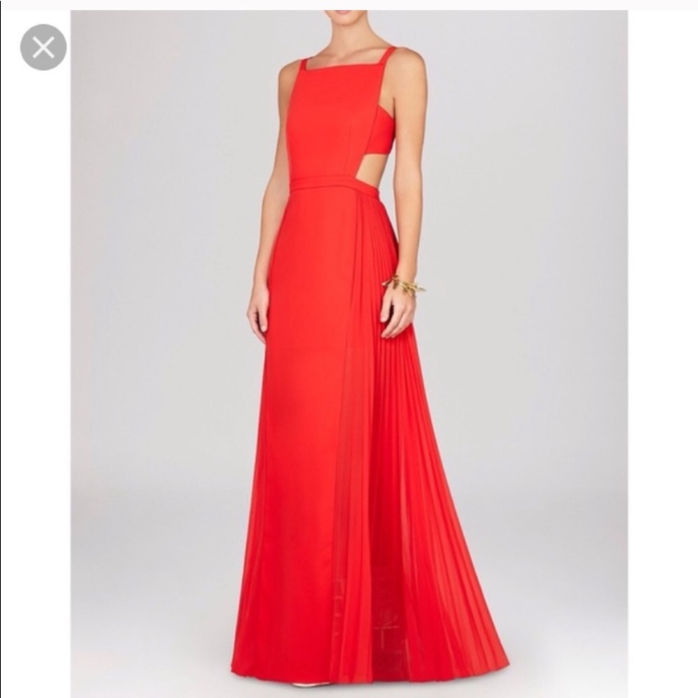 BCBG Brielle sleeveless side pleated gown